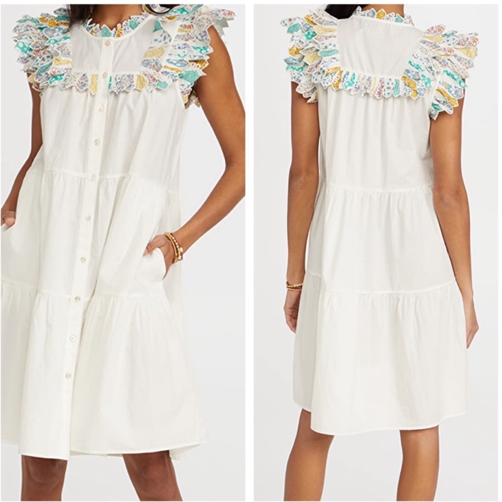 Sea New York Linen Patchwork Quilt Ruffle Shift Dress Size Large Cottagecore